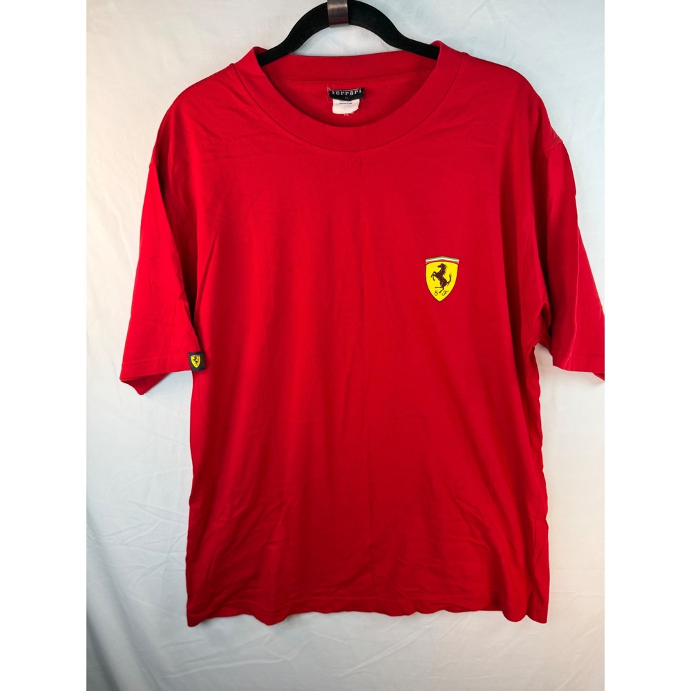 Vintage Ferrari Scuderia Mens XL Red Cotton Short Slv T-Shirt Racing Shield Logo